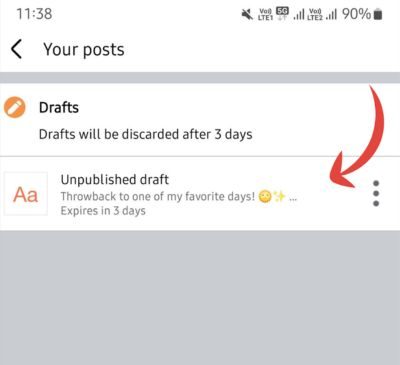 Find and tap the notification from Facebook about your saved draft