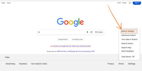 Search settings page
