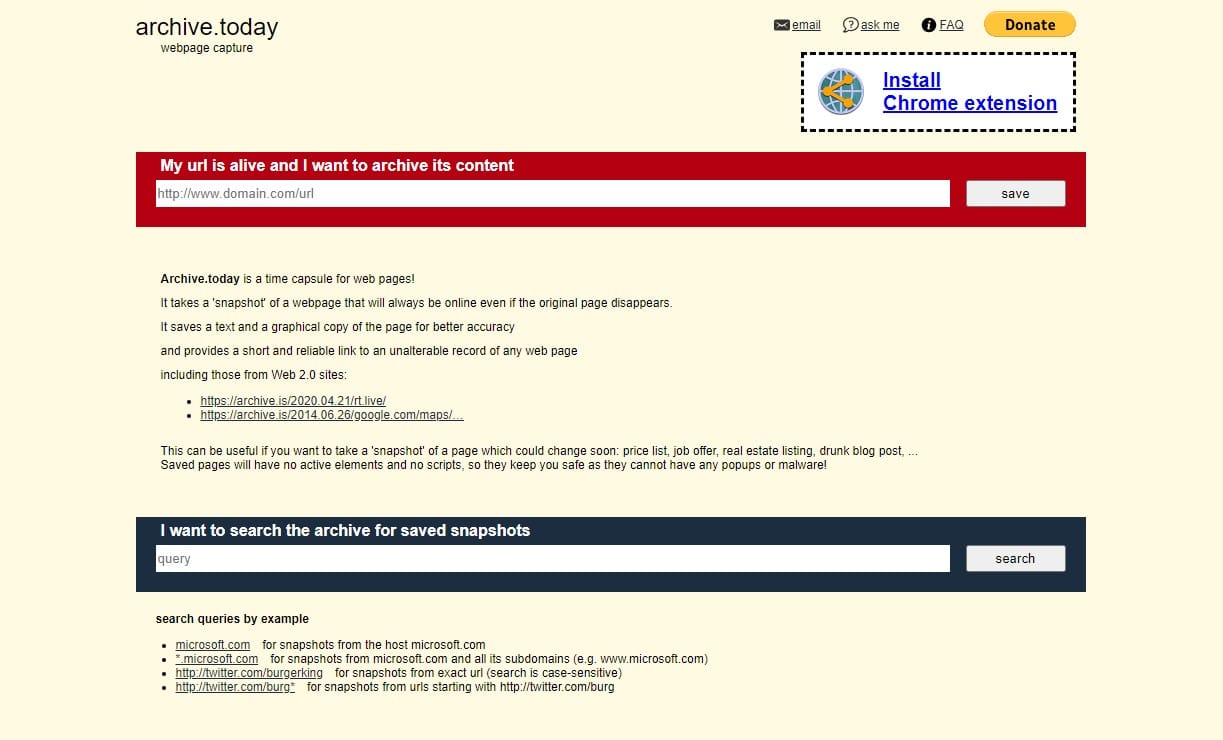 Wayback Machine Alternatives: Archive.today