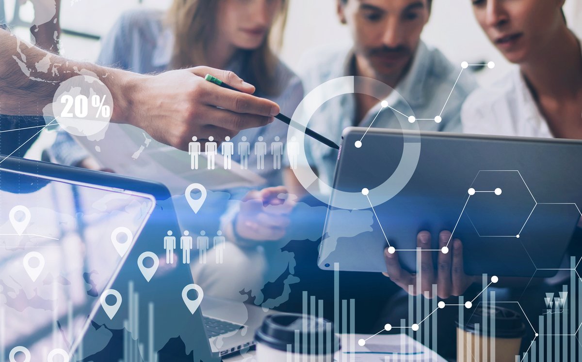 Business professional using resource forecasting tool on a desktop computer