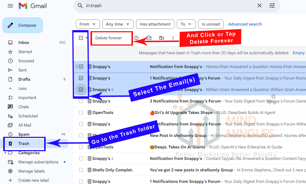 To permanently delete the email