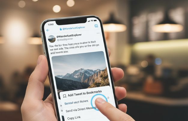 the tweet from the feed that you want to revisit again for useful information. Go to the Share Icon (📤) and select the option “Add Tweet to Bookmarks.