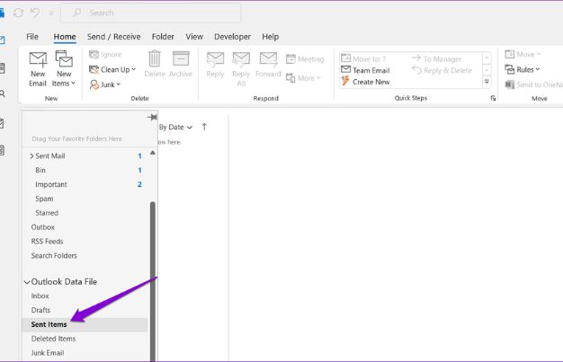 Open Outlook and click Sent Items
