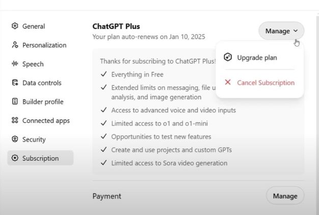 Tap subscription choice in Settings.