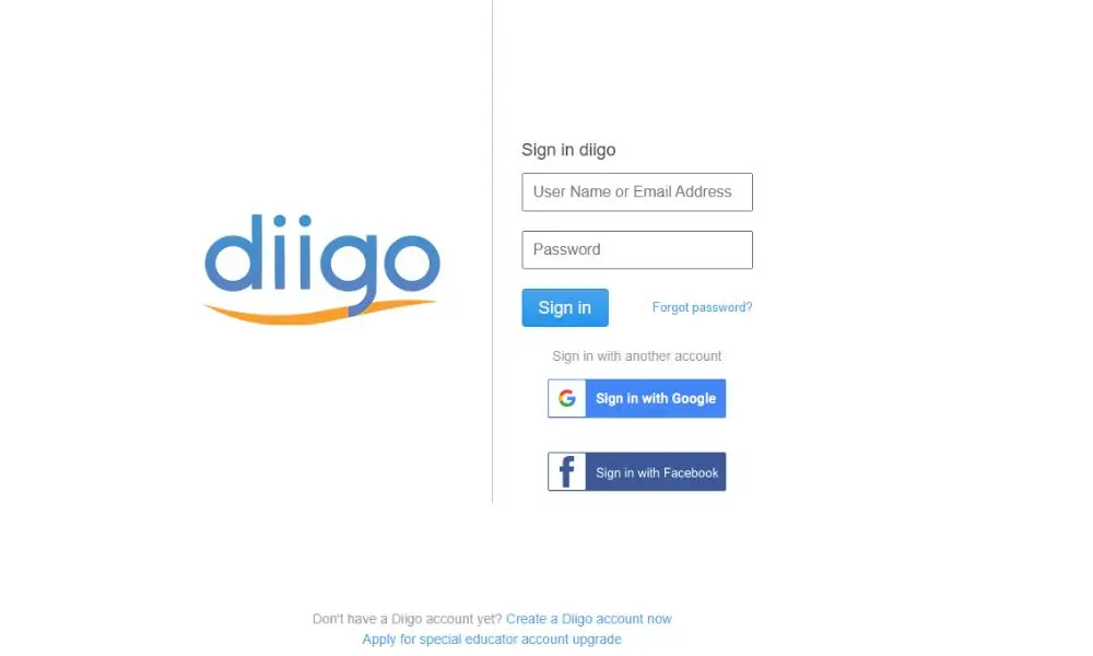Sign in diigo